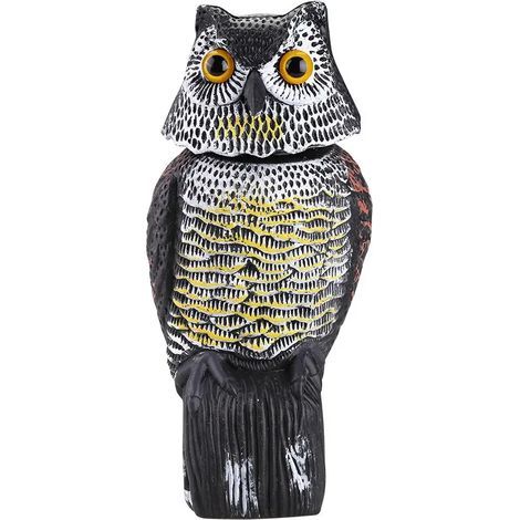 Espantapájaros realista con cabeza giratoria, sonido de búho acechando, señuelo, protector, repelente, espantapájaros para el control de plagas en el jardín o patio.