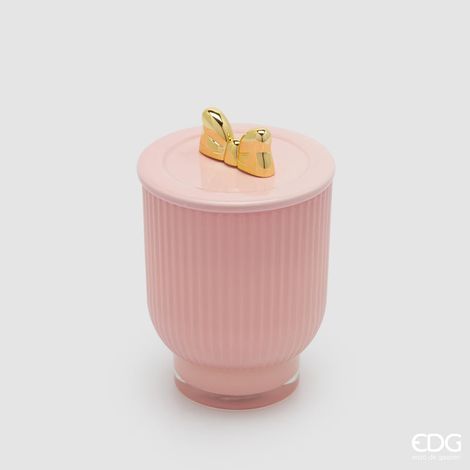 EDG Enzo De Gasperi Candela di Natale Fiocco con Vaso H 15 Cm D 10 Cm Rose Water Rosa Oro