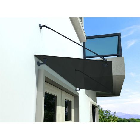 BuyLando - (STR) Auvent en verre gris 120x90 cm avec support en acier inoxydable RAL 7016