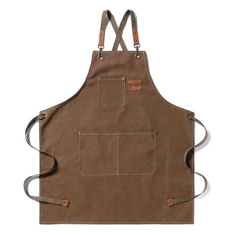Tablier en toile, tablier de travail unisexe, tablier de chef avec bretelles réglables et 3 poches, modèle croisé dans le dos (1/5)