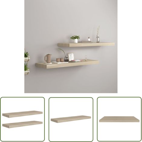 The Living Store Étagères murales flottantes 2 pcs Chêne 80x23,5x3,8 cm MDF - Étagères Murales - Étagères Flottantes - Décoration Murale - Rangement Mural - Meubles De Salle À Manger (1/5)