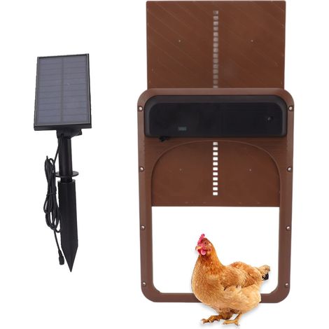 SJLERST Porte de Poulailler Automatique avec Capteur de Lumire,  nergie Solaire et  Piles, Porte de Poulet Automatique pour Volaille, Ouvre-Porte de Poulailler  Dtection de Lumire (Brun) (1/5)