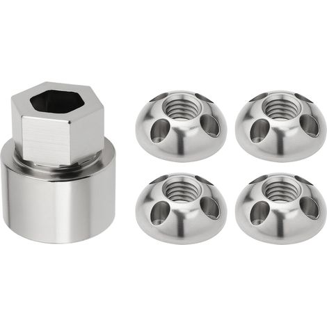 1 lot d'écrous antivol M8 à 4 trous en acier inoxydable pour tente de toit, porte-vélos, système solaire (4 écrous et 1 serrure), argent (1/5)