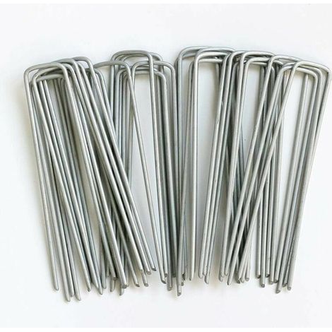 royaluxe - 15 cm 100 pcs Paillage pour plante piquets de jardin galvanisés agrafes de paysage, agrafes de gazon de type U pour gazon artificiel, piquets anti-rouille pour sécuriser les clôtures, barri (1/5)
