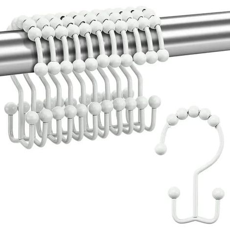Crochets de rideau de douche, double crochet en métal antirouille avec boules coulissantes, blancs, lot de 12, à motifs (1/5)