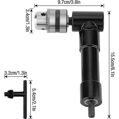 Mandrin de perceuse à angle droit, mandrin à angle droit 90 auto-serrant, arbre électrique de 1 à 10 mm, outil d'extension de perceuse, pour espace de travail dans les coins étroits (1/5)