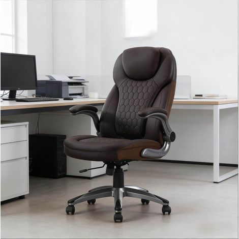 Sedia ufficio ergonomica reclinabile in PU marrone OKMYHOME (1/5)