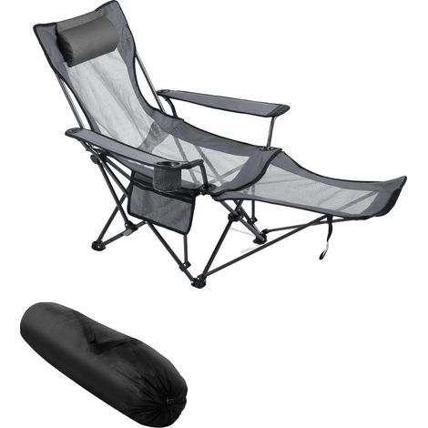 Silla de camping reclinable, posiciones ajustables, diseño plegable y portátil, color gris. (1/2)