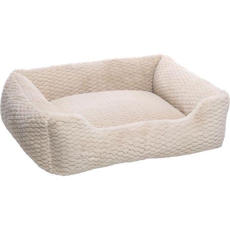 Panier Chien - Coussin Chien et Chat - Beige - 80 x 67 x 22 cm - Peluche - Fibre Polyester - Housse Amovible - Lavable 30°C - Fond antidérapant (1/2)