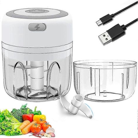 Hachoir à ail électrique, coupe-oignons, mini hachoir, hachoir multifonction, presse-ail, rechargeable par USB, F (1/3)