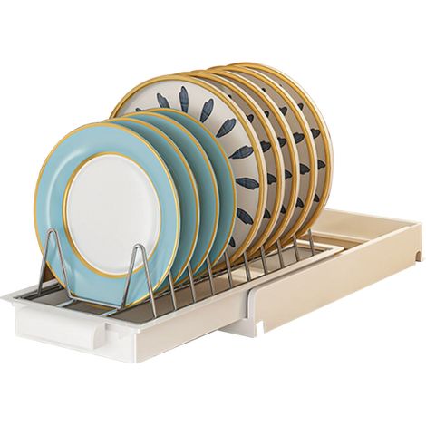 Organisateur coulissant pour placard de cuisine, en acier inoxydable, avec étagères multifonctionnelles pour assiettes, blanc. (1/4)