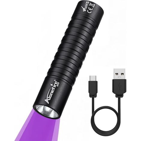 Linterna LED UV SV99 3W (395 nm), pequeña, puerto USB-C, recargable, luz negra UV, detector de orina para resina, pesca, escorpiones, minerales, ámbar, con batería incorporada (1/5)
