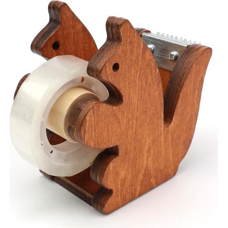 Squirrel Shaped Wooden Tape Dispenser with Transparent Tapes for Adhesive Width 23 mm (1/5)