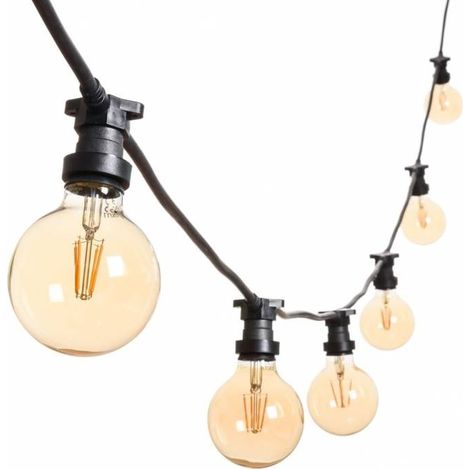 Guirlande guinguette 10M vintage 10 ampoules rondes 95mm blanc chaud verre dorée (1/5)