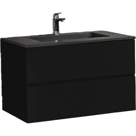 Badmöbel-Set Bernstein EDGE 850 mit Waschbecken Badmöbel Schwarz matt Waschbecken Schwarz matt