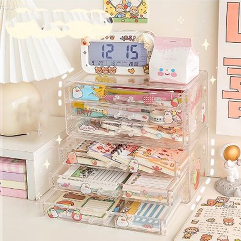 Boîte de rangement pour rouge à lèvres de bureau, tiroir à maquillage transparent à 3 niveaux, contenant en acrylique (1/4)