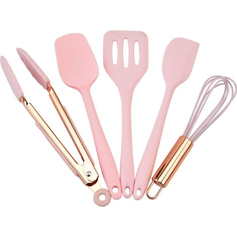 Ustensiles De Cuisine En Silicone - Set De 5 Pieces Pour Enfants - Pour Mini-Cuisine Et Pâtisserie - Rose (1/5)