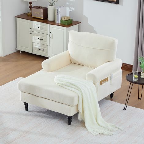 Fauteuil chenille large avec poches laterales beige OKMYHOME (1/5)