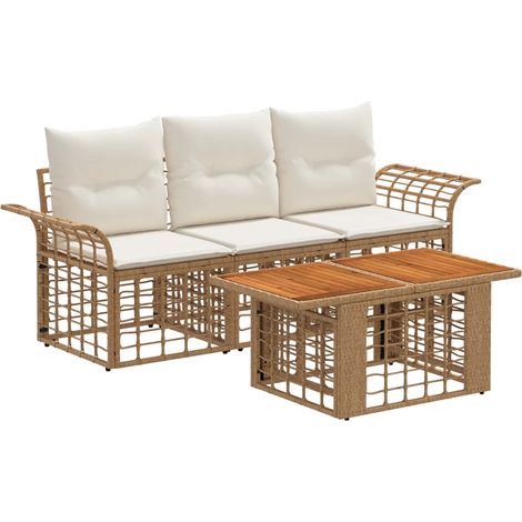 Gartensofa-set 4 stk. Natürlich und Cremweiß Poly-Rattan vidaXL (1/5)