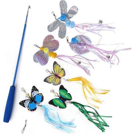 Ensemble de 7 jouets pour animaux de compagnie : jouet papillon, bâtonnet à taquiner, pour l’éducation et l’apaisement. (1/5)