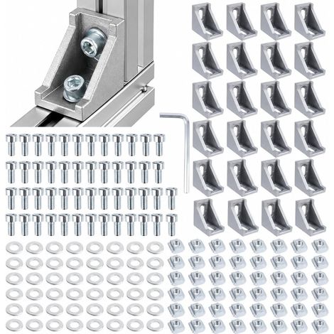 Lot de 24 Profile Aluminium 20 x 20mm, Equerre de Fixation, Profilés en Aluminium pour Corniere Raccord en Support Joint à Angle Droit Connecteur d'angle (1/5)
