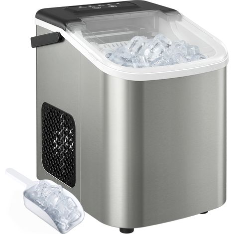 Machine à glaçons - HOMCOM - 12kg en 24h, 9 glaçons en 7 minutes - auto-nettoyante - plastique - 28,3 x 22,6 x 29,9 cm - argent