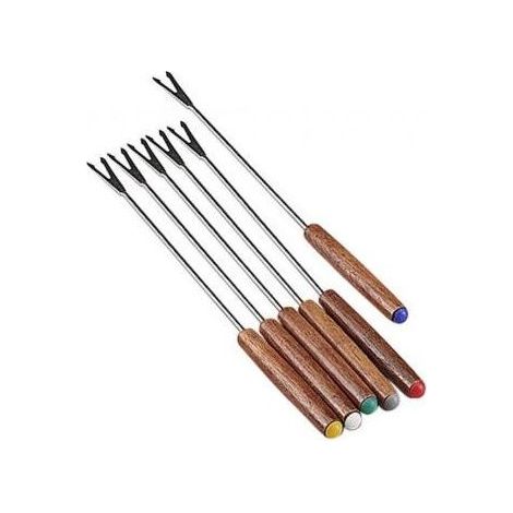 Kaufgut KAU560362 Confezione 6 Forchette Fonduta in Legno Scuro Stainless Steel