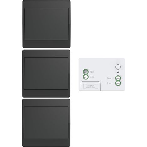 Noir kit interrupteur sans fil sans piles poussoir autoalimente va et vient sans fil sans pile radio interrupteur a distance telerupteur RF433MHz (Black 1Gang 3V1) (1/5)