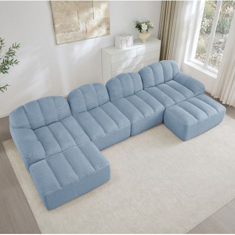 U-modulares Sofa 4-Sitzer mit 2 Ottomans, 366 x 165 x 79 cm, blau, OKMYHOME (1/5)