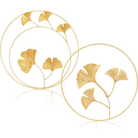 Wandskulpturen aus Eisen, 2-teiliges Metall-Wanddekor, Wandornamente aus Ahorn- und Ginkgoblatt für Zuhause, Büro, Wohnzimmer, Hoteldekoration (Gold), Goldener Ginkgo Biloba