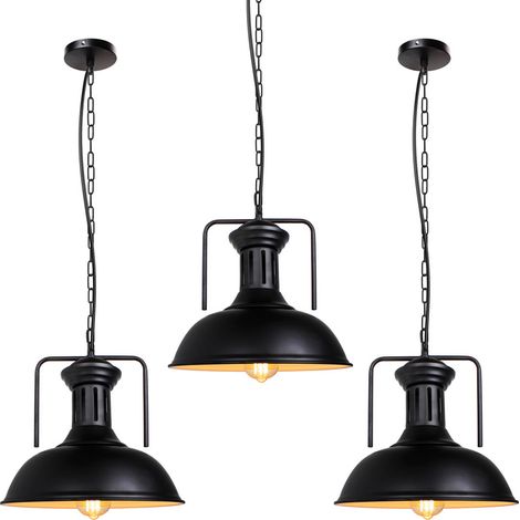3er Pendelleuchte Dome, Vintage Metall Hängelampe im Industri Stil, Ceiling Lampe mit Lampenschirm für Wohnzimmer Esszimmer Restaurant Bar Coffee (Schwarz und Weiß)