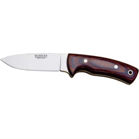 Cuchillo Bushcraft Joker "Corzo" CR25, mango Stamina, hoja de 10 cm, con funda de cuero marrón, Herramienta de pesca, caza, camping y senderismo