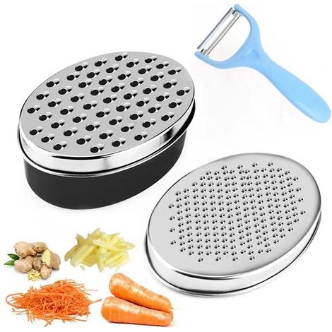 Grattugia per formaggio in acciaio inox con contenitore ermetico. Grattugia da cucina, adatta per Parmigiano, Cheddar, verdure, cioccolato e noce moscata. Include limone. (1/2)