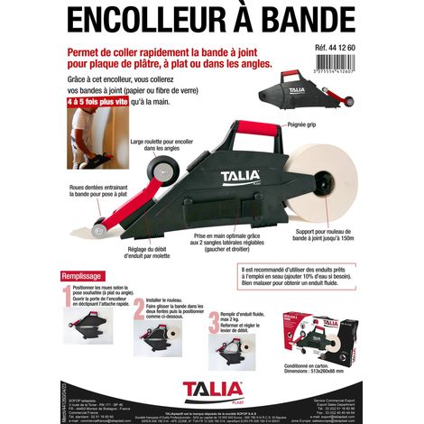 Encolleur à bandes et sacoche de 6 couteaux à enduire pour plaques de plâtre - TALIAPLAST
