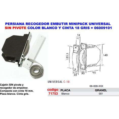 FPLUS persiana recogedor embutir blanco+cinta18 mm gris 06009101