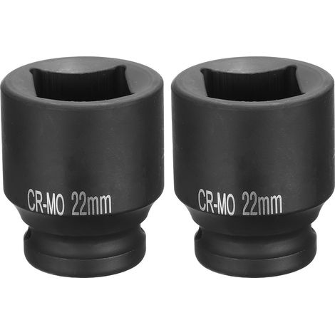 2Pcs 4 Pointe Douille Carrée 1/2" Drive 22mm Douille à Choc Carrée Métrique CR-MO Douilles de Roue Standard Noircissantes Outil de Douille Pneumatique pour Réparation Automobile (1/5)