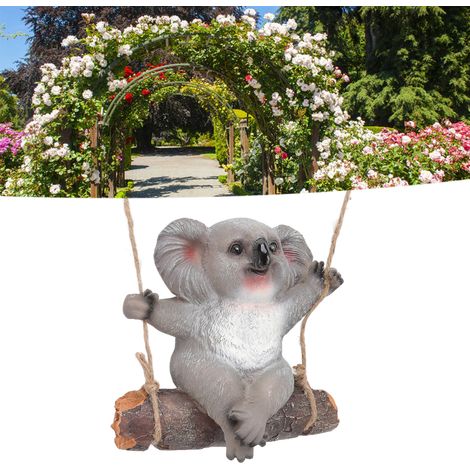Estatua colgante de koala, figura decorativa de animal para el jardín, adorno de jardín de dibujos animados, escultura de koala columpiándose hecha de resina. (1/5)