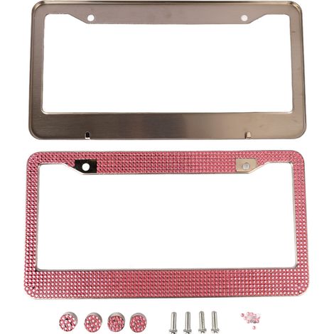 2 étuis de plaque d'immatriculation scintillants, cadre de plaque pour femme avec strass roses (1/5)
