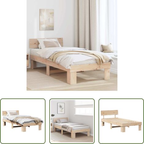 Kieferholz Bett -  Bettrahmen mit Kopfteil Natur 80 x 200 cm Massives Kiefernholz (1/5)