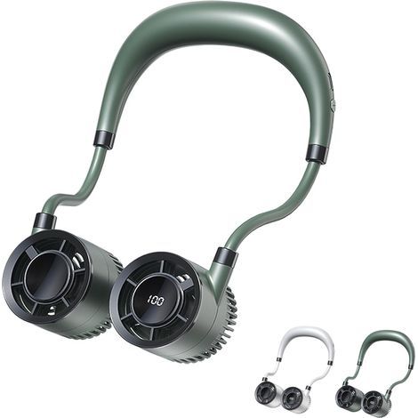 Ventilateur de Cou Sans Pale, 100 Vitesses et Recharge USB-C Rapide,Vert foncé (1/5)