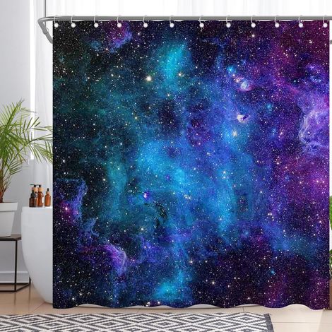 a Rideau de Douche Motif Galaxie étoilée, pour Salle de Bain, planète Cosmique, Galaxie, Voie lactée, décorations avec 12 Crochets, Polyester imperméable, 183 x 183 cm (1/5)