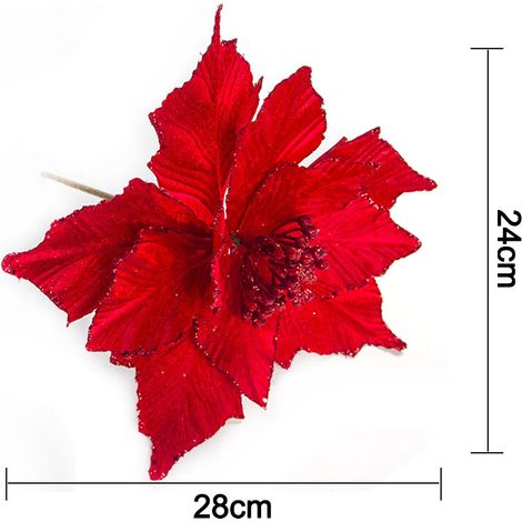Fleur de Poinsettia de noël à paillettes, ornement d'arbre artificiel pour décoration de vacances, étamines rouges de Style A (1/5)