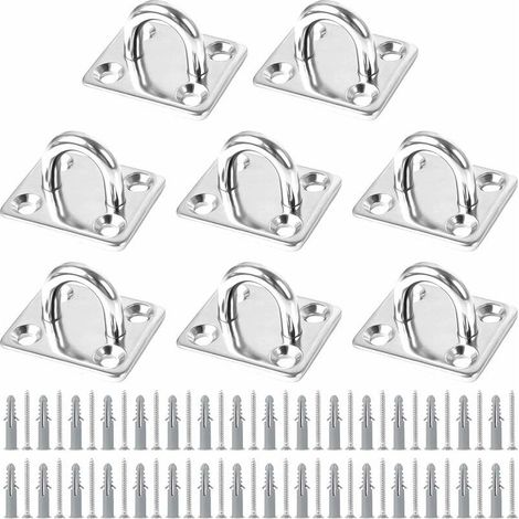 8 PCS Plaque Oeillet Acier Inoxydable, Plaque à Oeillet Fixation pour Voile d'Ombrage Plaque à Œillets en Acier Inoxydable pour Bateau Plafond Mural Balançoire Hamac Marine (1/4)