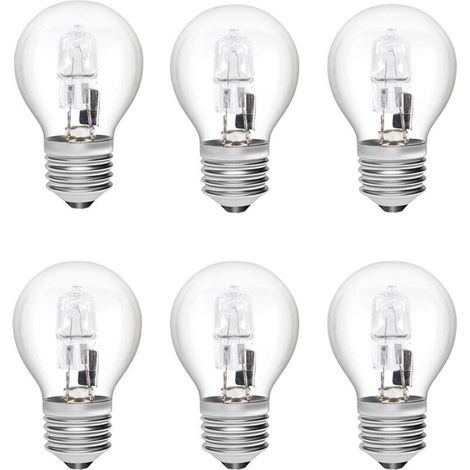 Ampoule halogène E27 28W G45 – Blanc chaud 2700K dimmable – Coque en verre renforcé – Lot de 6 pour lustres et lampes de table (1/5)