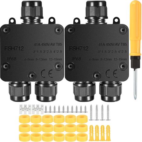Boîte IP68 2 Pcs, 3 Voies, Connecteur Câble 4-15mm Boîte de jonction et dérivation étanche pour extérieur, connecteur électrique 3 voies, pour câbles Ø 4-15mm. (1/5)