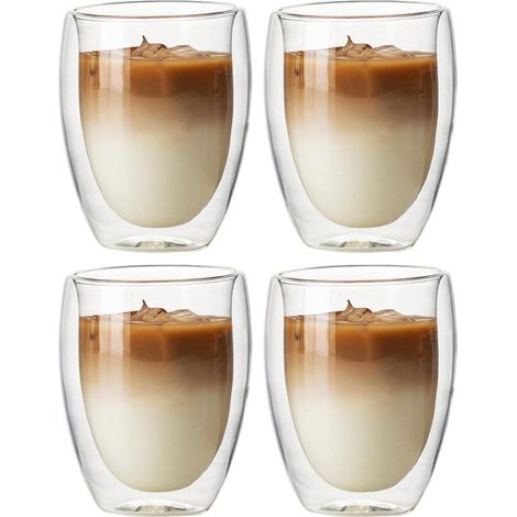 Doppelwandige Gläser 350ml, 4er Set, Latte Macchiato & Kaffeebecher, spülmaschinenfest