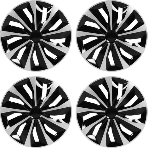 aqxreight Lot de 4 enjoliveurs universels et élégants de 15" pour 500 et la plupart des voitures, en plastique ABS noir et argent, avec pince de serrage sûre et installation facile (1/5)
