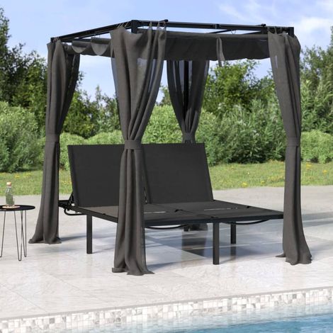 Chaise longue double avec rideaux latéraux et supérieurs, Transat, Bain de soleil, Chaise de jardin ZSE5426 (1/5)