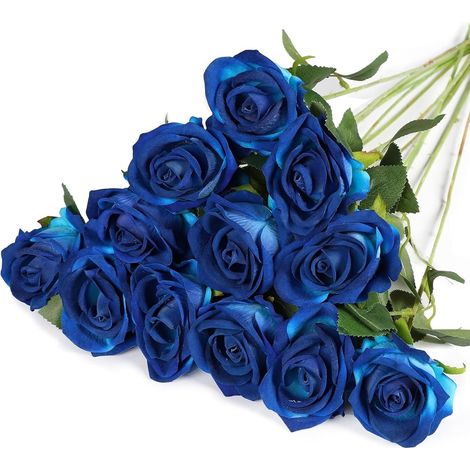 12 Pièces Fleurs Artificielles,51 x 7 cm,Tiges Réglables,Roses en Flanelle,Décoration Mariage et Jardin
