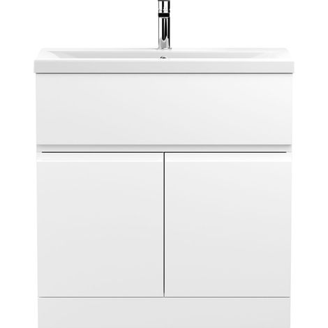Hudson Reed Urban Satin White 800mm Floor Standing Vanity Unit and Mid Edge Ceramic Basin - URB105A (1/5)